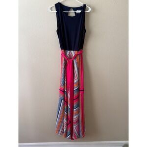 Eliza J Navy Pink Geometric Paisley Print Keyhole Back Maxi Dress Size 12